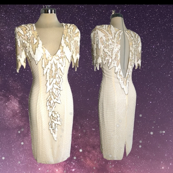 Designer Sequin Rhinestone Beaded Sequins Custom Dress Size S /M - Picture 4 of 14